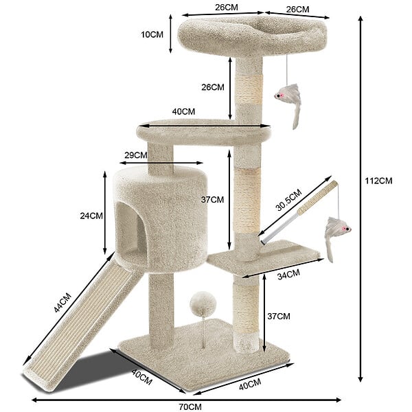 VOUNOT - Arbre à Chat 112cm avec Griffoir Plateforme Niche L Beige - large