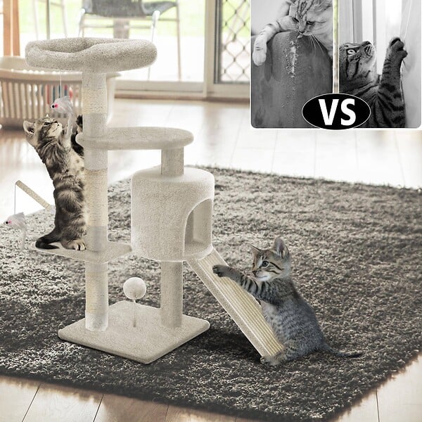 VOUNOT - Arbre à Chat 112cm avec Griffoir Plateforme Niche L Beige - large