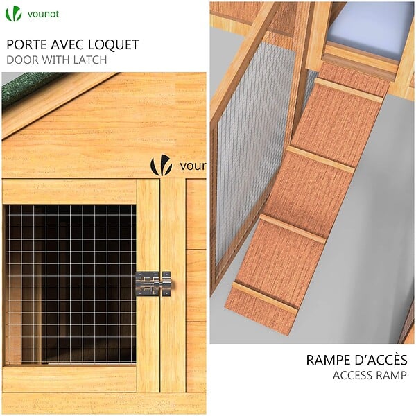 VOUNOT - Poulailler en Bois XL avec Pondoir et Perchoir - large