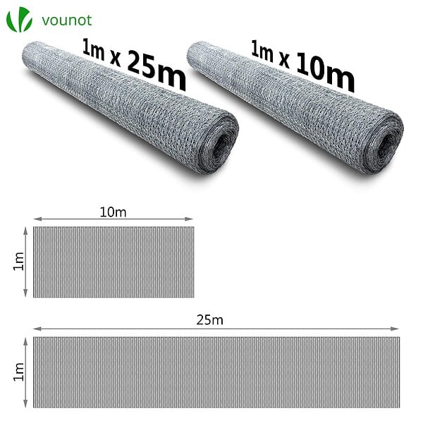 VOUNOT - Grillage a poule avec fils 13mm en acier galvanise 1x25M - large