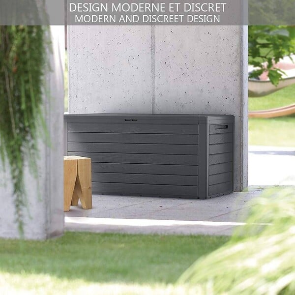 VOUNOT - Coffre de Rangement Exterieur 280L  en PP 116x44x55CM Style Bois Anthracite - large