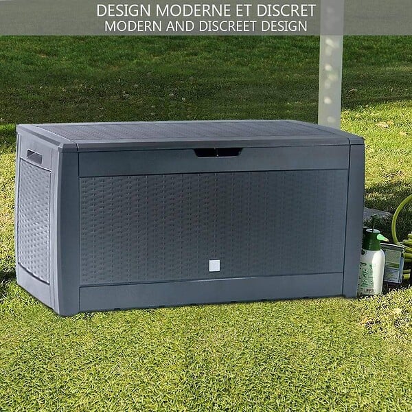 VOUNOT - Coffre de Rangement Exterieur 310L  en PP 119x48x60CM Style Polyrotin Anthracite - large