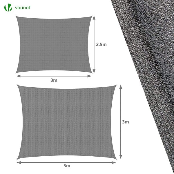 VOUNOT - Voile d'ombrage rectangulaire avec 24pcs kit de fixation 3x2.5 Gris - large