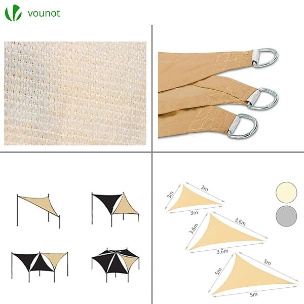 VOUNOT - Voile d ombrage Triangle HDPE avec 19 pcs kit de montage 3x3x3m Ivoire - large