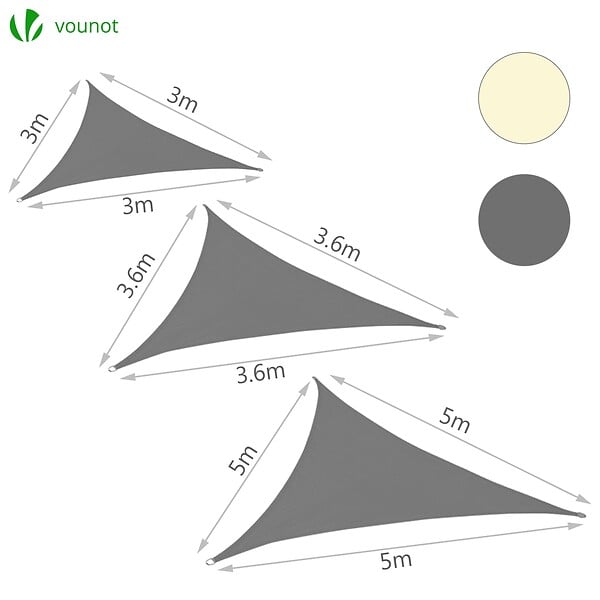 VOUNOT - Voile d ombrage Triangle HDPE avec 19 pcs kit de montage 3x3x3m Gris - large
