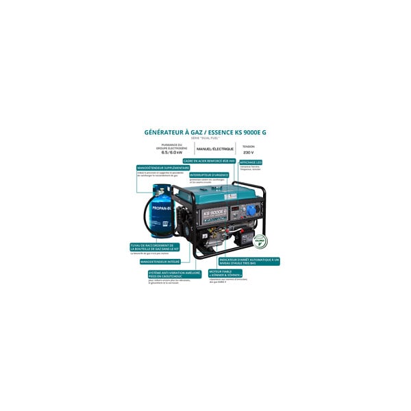 KONNER SOHNEN - Konner & Sohnen Groupe électrogène essence et gaz 6500W démarrage électrique KS9000EG - large