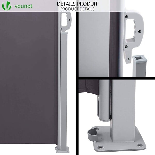 VOUNOT - Paravent retractable avec housse de protection 1.8x3m Anthracite - large