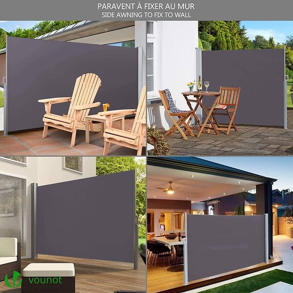 VOUNOT - Paravent retractable avec housse de protection 1.4x3m Anthracite - large