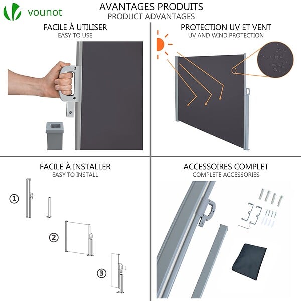 VOUNOT - Paravent retractable avec housse de protection 1.4x3m Anthracite - large