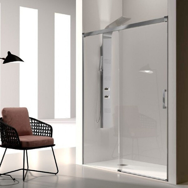 KASSANDRA - Paroi de douche fixe + Porte coulissante GLASÉ 130 cm Paroi latérale : 76 - 79 cm - large
