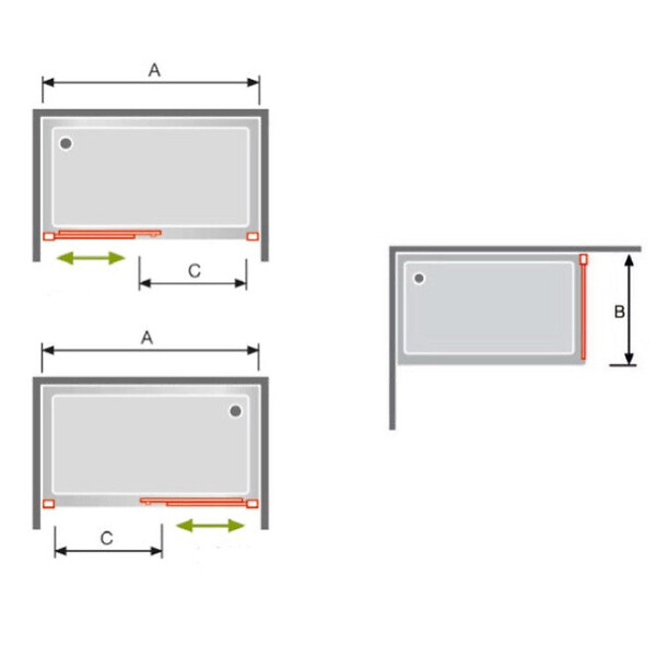 KASSANDRA - Paroi de douche fixe + Porte coulissante GLASÉ 130 cm Paroi latérale : 76 - 79 cm - large