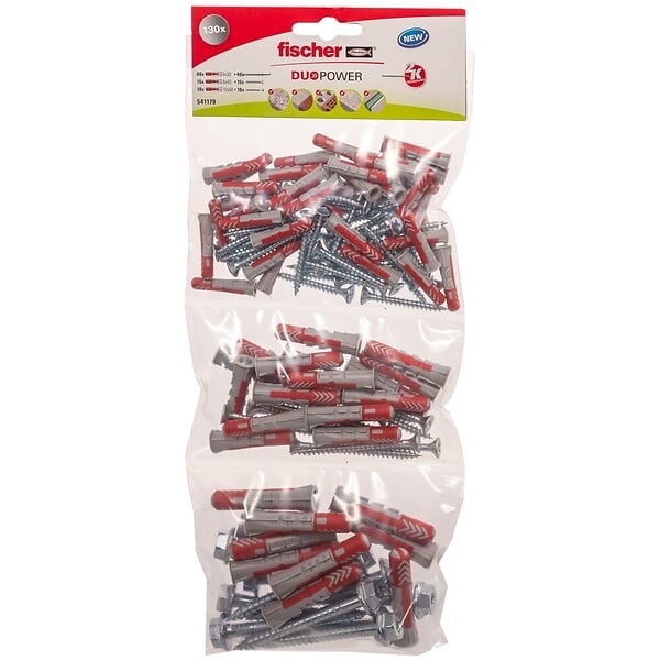 FISCHER - Cheville tous matériaux DuoPower 6,8,10 avec vis - sachet de 130 - large
