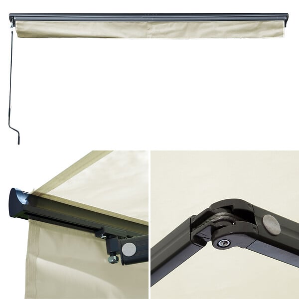 HAPPY GARDEN - Store banne SAULE 3,95 × 3m avec semi-coffre - Toile beige et structure grise - large