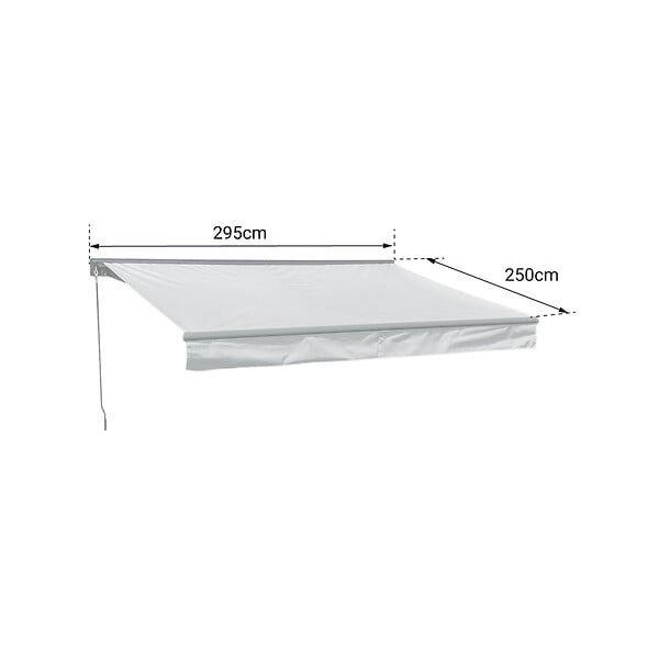 HAPPY GARDEN - Store banne SAULE 2,95 × 2,5m avec semi-coffre - Toile rayée blanche/grise et structure blanche - large