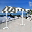 COTE STORE - Stores bannes de terrasse double pente avec coffre sur pied - 3,5 x 3 m - Blanc gris - vignette