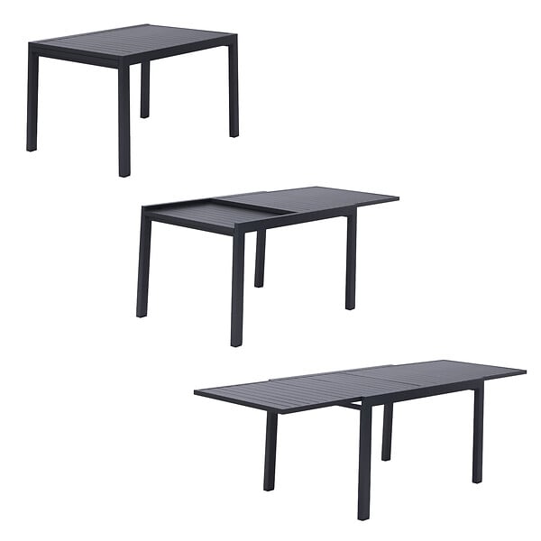 HAPPY GARDEN - Salon de jardin VENEZIA extensible 132/264 en aluminium anthracite - 10 places - large