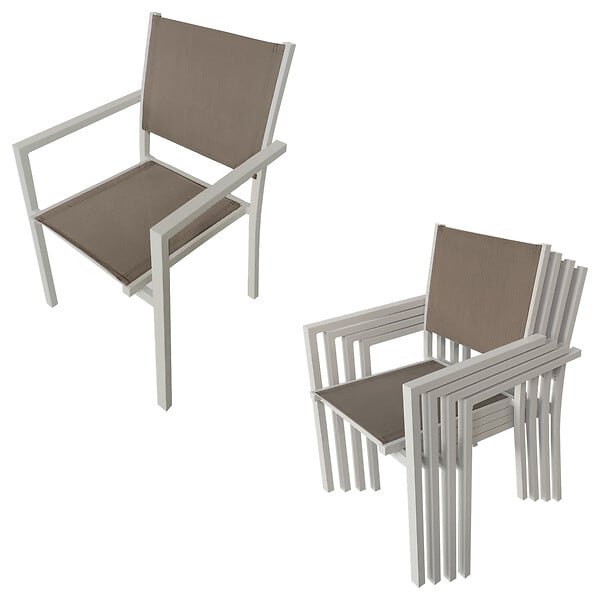 HAPPY GARDEN - Salon de jardin CAGLIARI en textilène taupe 8 places - aluminium taupe - large