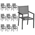 HAPPY GARDEN - Lot de 10 chaises en aluminium anthracite - textilène gris - vignette