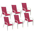 HAPPY GARDEN - Lot de 6 chaises MARBELLA en textilène rose - aluminium blanc - vignette