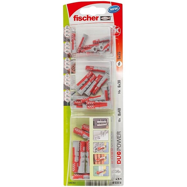 FISCHER - Cheville tous matériaux DuoPower diamètres 5, 6 et 8 sans vis - large