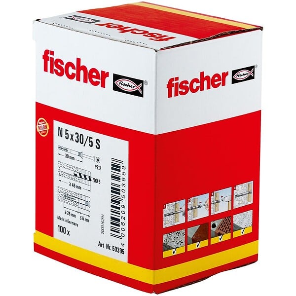 FISCHER - Cheville à frapper N 5x30- 5 S à collerette fraisée - large