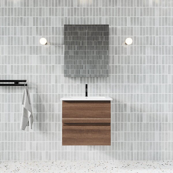 STANO - Meuble salle de bain design simple vasque MESSINA largeur 60 cm noyer - large