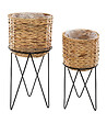 ATMOSPHERA - Set de 2 Pots de fleurs en Seagrass ​​​​et support en métal Noir - vignette