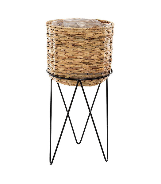 ATMOSPHERA - Set de 2 Pots de fleurs en Seagrass ​​​​et support en métal Noir - large