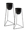 ATMOSPHERA - Lot de 2 Pots de fleurs noirs avec supports en métal - vignette