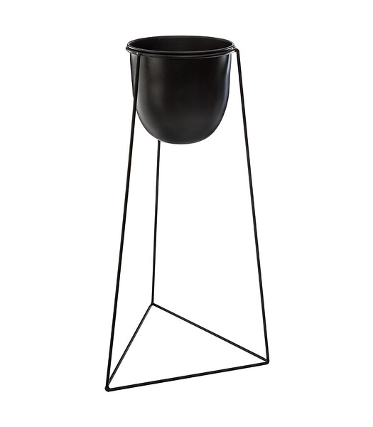 ATMOSPHERA - Lot de 2 Pots de fleurs noirs avec supports en métal - large
