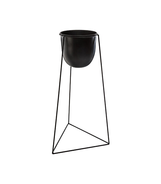 ATMOSPHERA - Lot de 2 Pots de fleurs noirs avec supports en métal - large