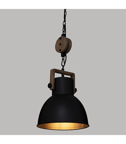 ATMOSPHERA - Luminaire Suspension en Métal Noir et Bois D 23 cm - large
