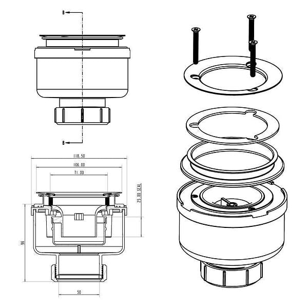 STANO - Option de remplacement : Bonde verticale pour receveur MADISON ELITE et QUORE - large