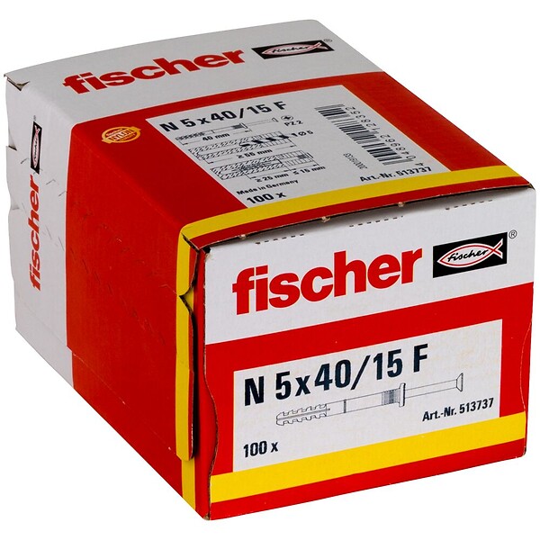 FISCHER - Cheville à frapper N 5x40- 15 F avec collerette épaisse et clou - large