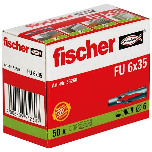 FISCHER - Cheville universelle FU 6x35 sans vis - Boite de 50 - large