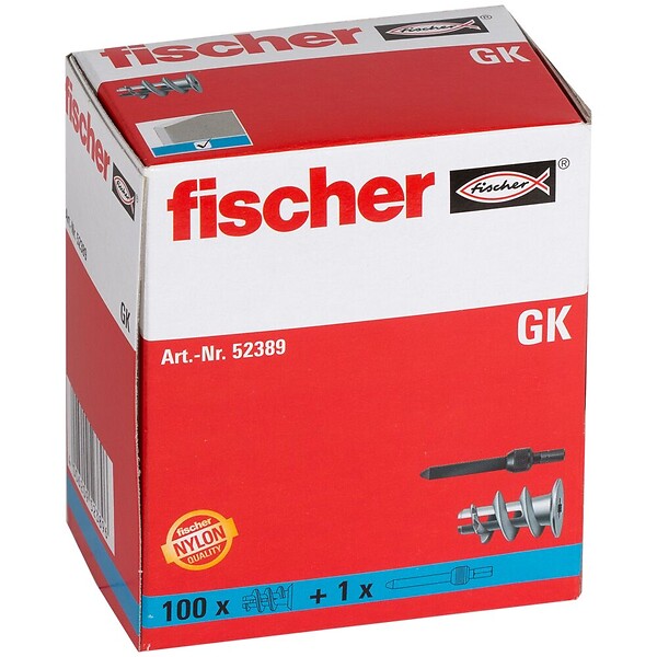 FISCHER - Cheville nylon pour carton-plâtre GK - Boite de 100 - large