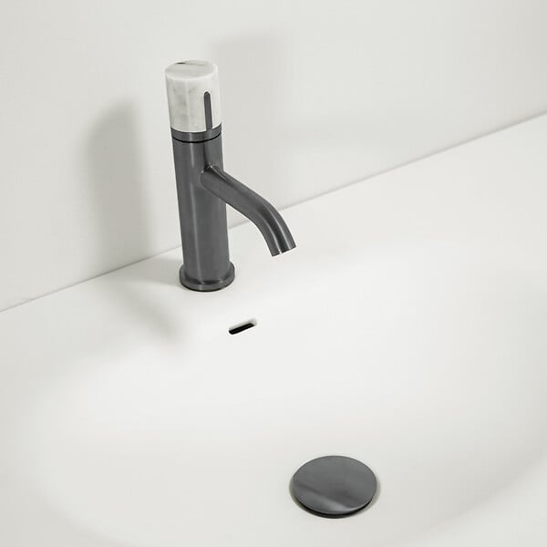 ESSEBAGNO - Manopola mitigeur lavabo bas gris gun métal marbre - large