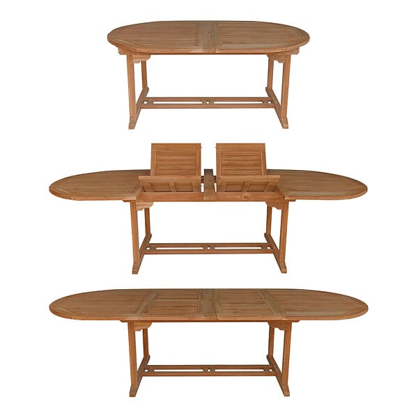 HAPPY GARDEN - Salon de jardin en teck LOMBOK - table ovale extensible - 10 places - large