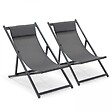 OVIALA - Lot de 2 transats en aluminium anthracite - Santiago - vignette