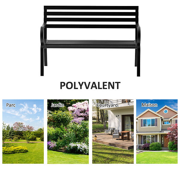 OUTSUNNY - Outsunny Banc de Jardin Design Contemporain 2 Places dim. 127L x 58l x 82H cm métal époxy Noir - large