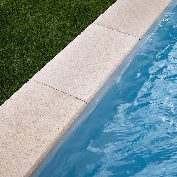 RO'MA NATURE - Margelle de piscine Pierre d'Egypte Beige 60x30x3 cm Bord 1/2 Rond (à l'unité) - large