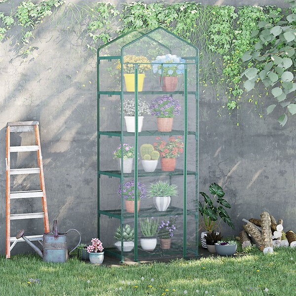 OUTSUNNY - Serre de jardin balcon étagère serre 5 niveaux 0,69L x 0,49l x 1,93H m acier galvanisé bâche amovible PVC vert - large