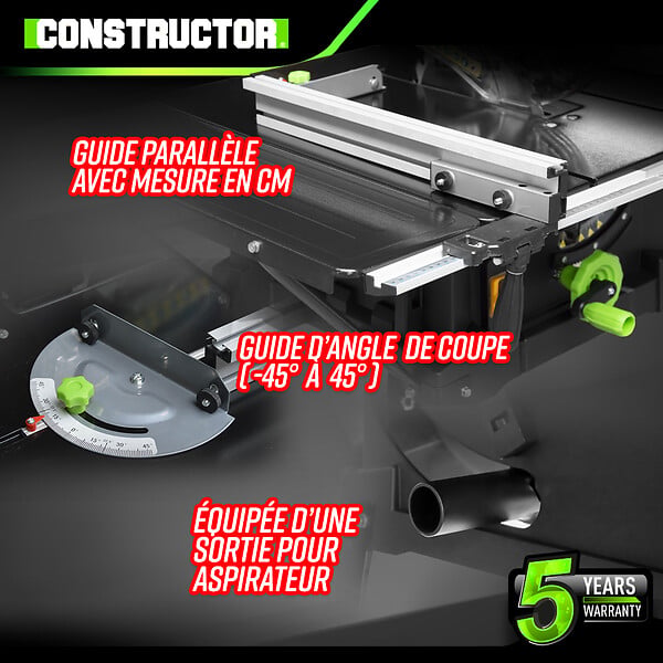 CONSTRUCTOR - Table scie circulaire 2000W - 254mm - Livrée avec 2 lames (24 et 40 dents) - large