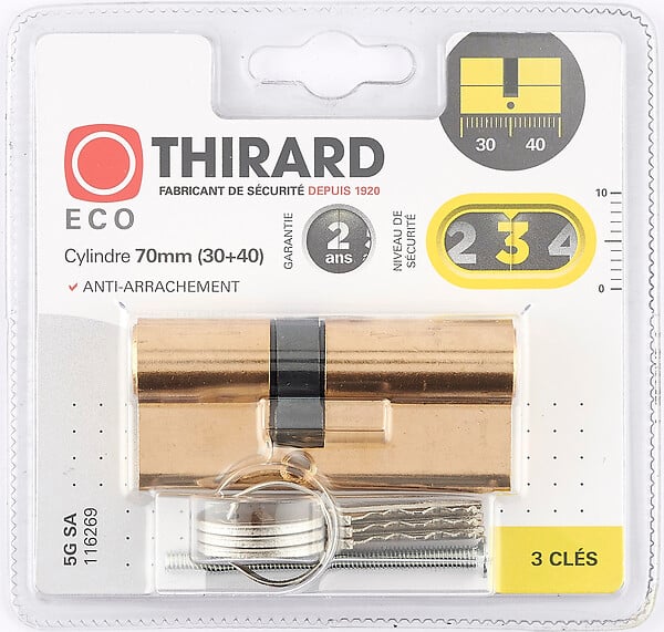 THIRARD - Cylindre SA 30x40mm laitonné 3 clés - large