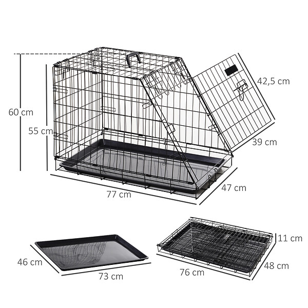 PAWHUT - Cage de transport pour chien taille L dim. 76L x 48l x 55H cm métal noir - large