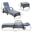 OUTSUNNY - Lot de 2 transats bains de soleil grand confort : matelas, têtière, inclinaison réglable multipositions, accoudoirs, roulettes + table basse verre trempé résine tressée gris - vignette