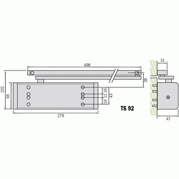 DORMAKABA - Corps pour ferme-porte bras à glissière finition blanc TS 92 G - large