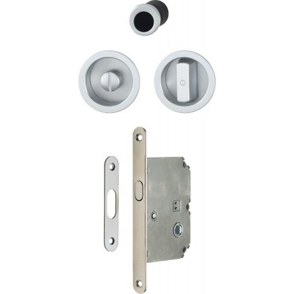 HOPPE - Serrure à condamnation rosace ronde pour porte coulissante intérieure avec manœuvres aluminium aspect laiton poli - large