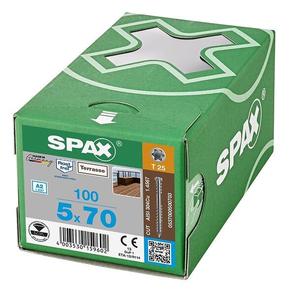 SPAX - 100 Vis Torx Autoforeuse 5x70 Spax-deck Inox A2 - Terrasse Bois Éxotique - large