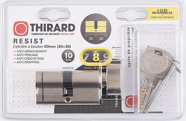 THIRARD - Cylindre TRANSIT 2 à bouton 30x30mm - large